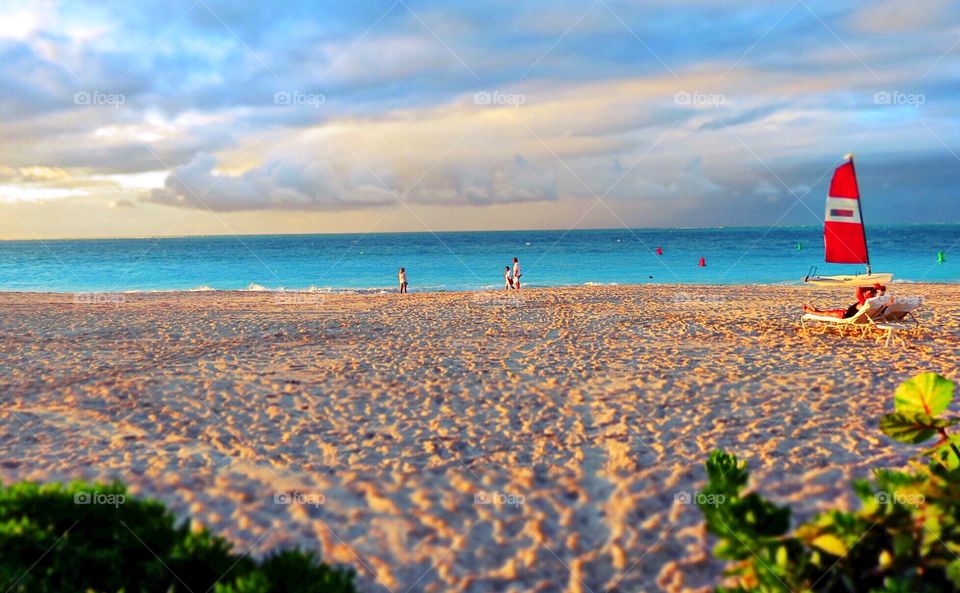 The beach at sunset in the Turks & Caicos Islands