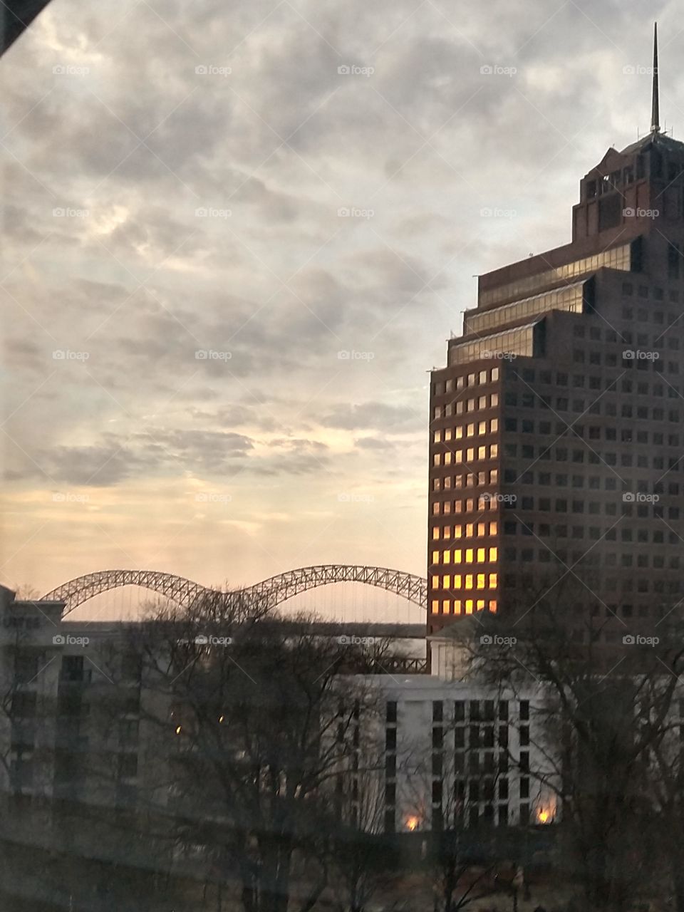 sunset view from a building in Memphis TN