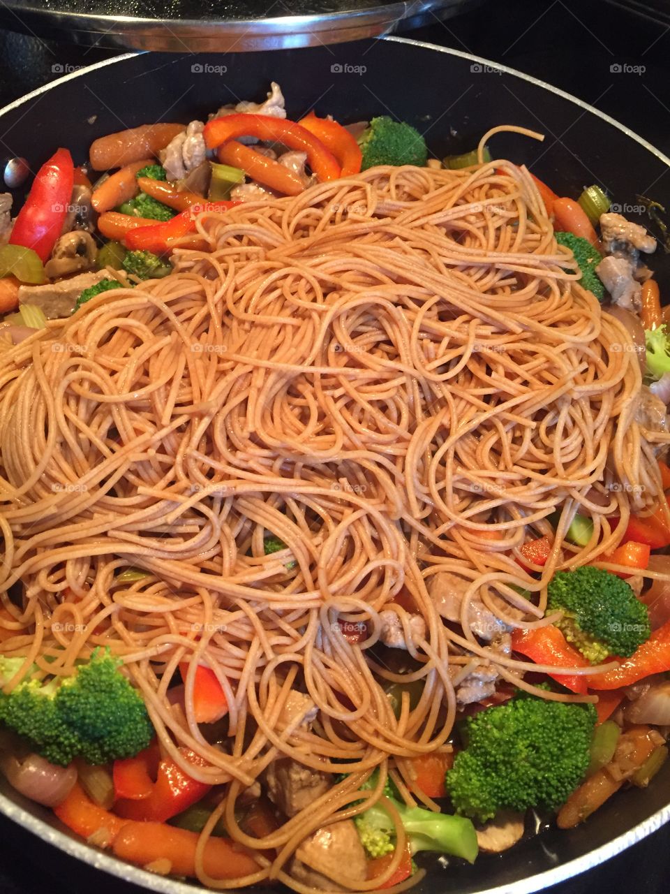 Whole wheat pasta with stir fry