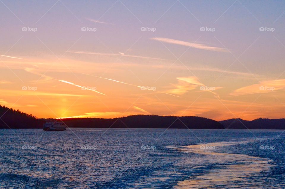 Sunset with ferry