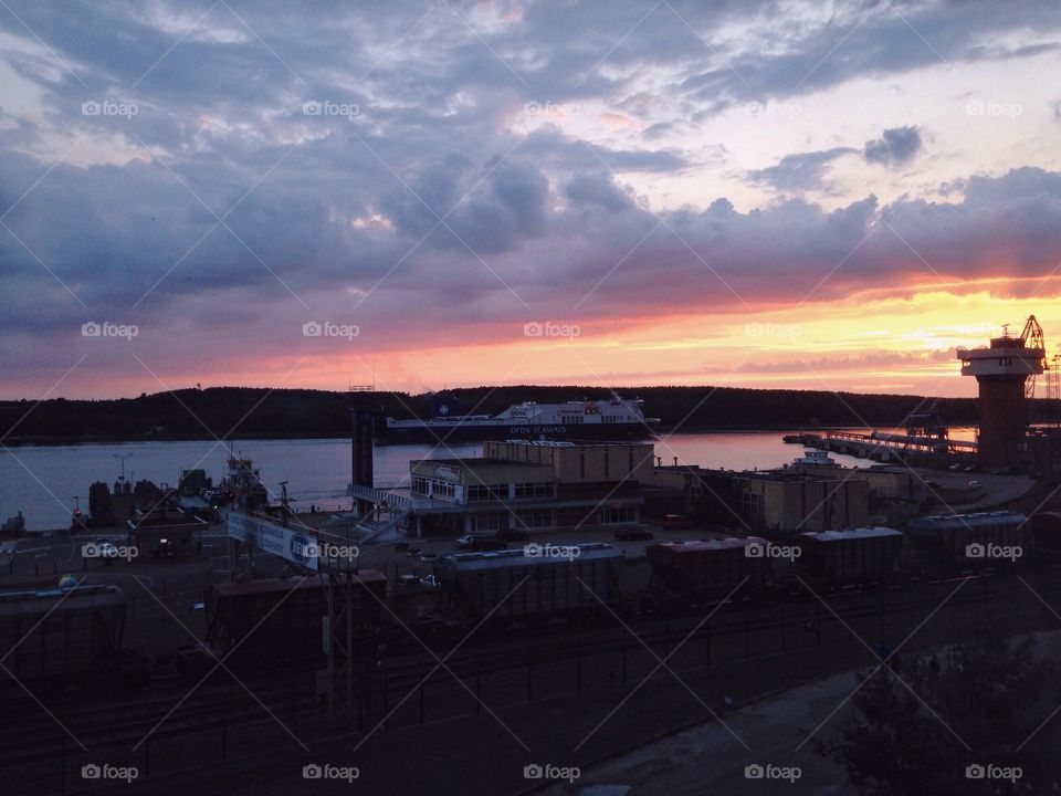 Sunset at Baltic port. Klaipeda 