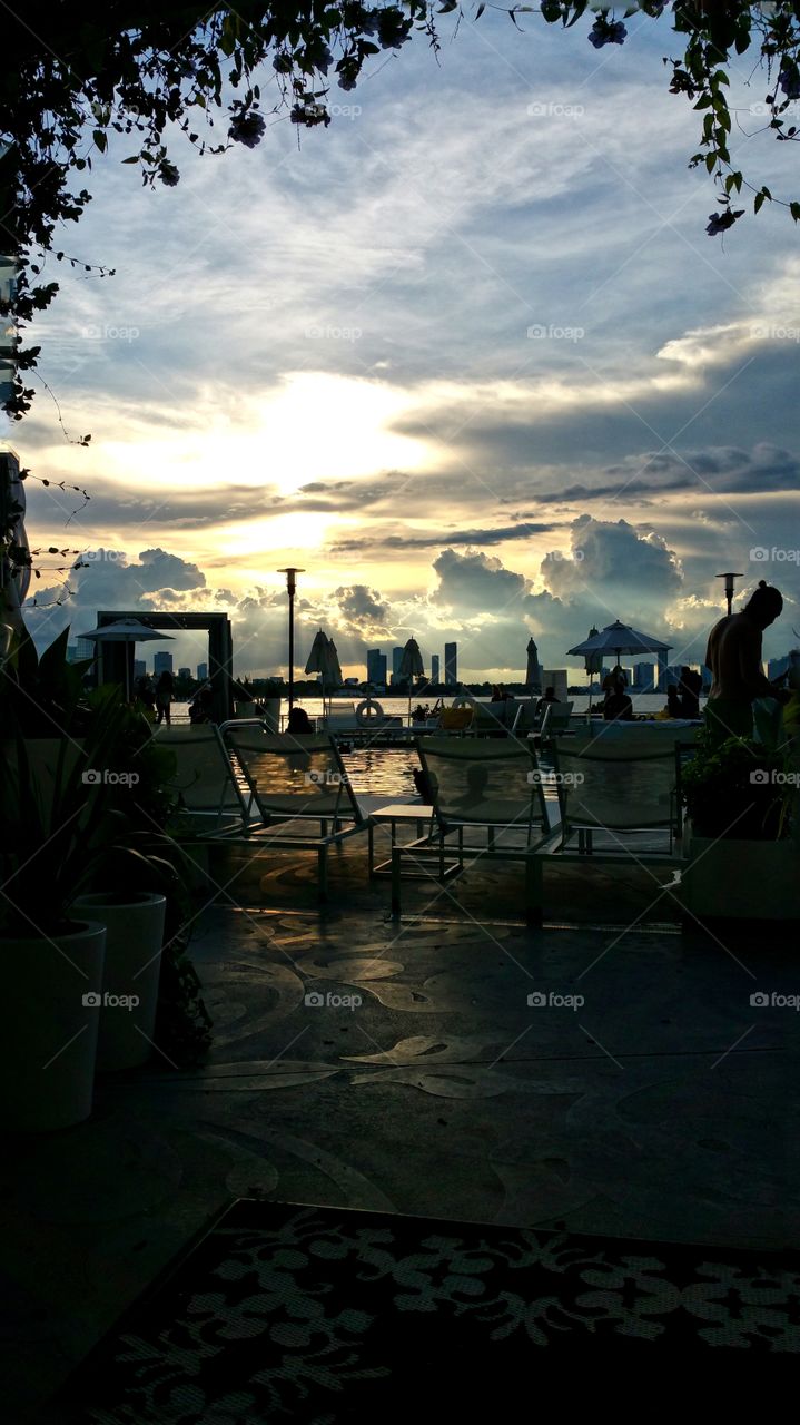 The golden hour over Miami  from poolside Mondrian resort