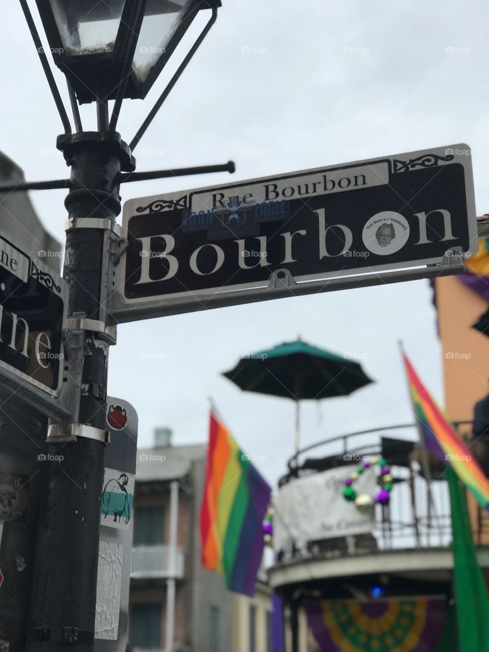 Love the rainbow flags on Bourbon Street