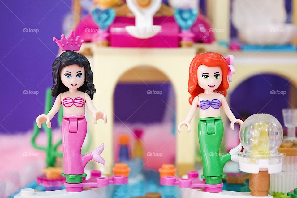 Bangkok, Thailand - March 2, 2018 : A photo of LEGO Disney Princess Mermaid Undersea Palace. With selective focus on the pink mermaid. Editorial use only.