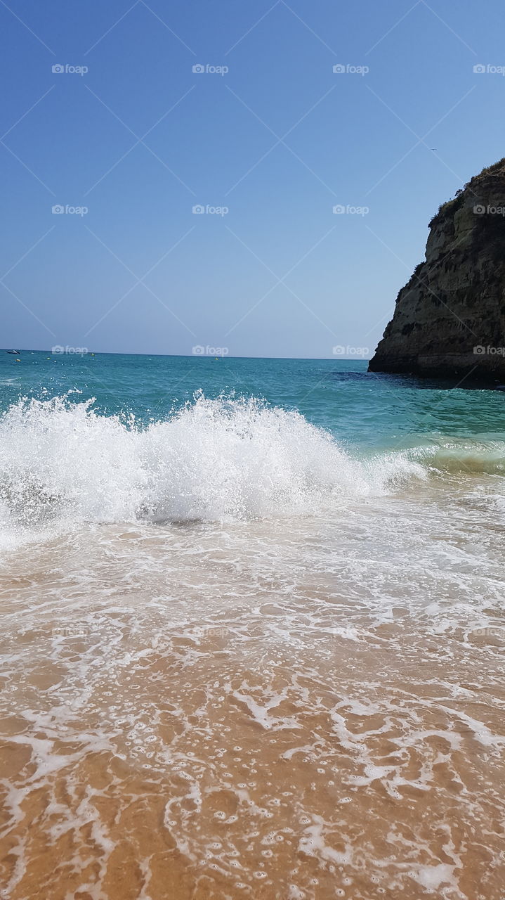 sea, beach, cliff, waves