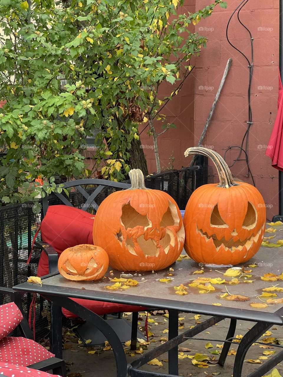 Lantern pumpkin in a table 