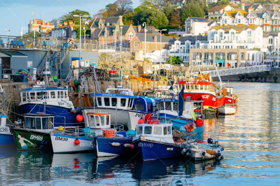 Fishing boats moored in Brixham Harbour devon