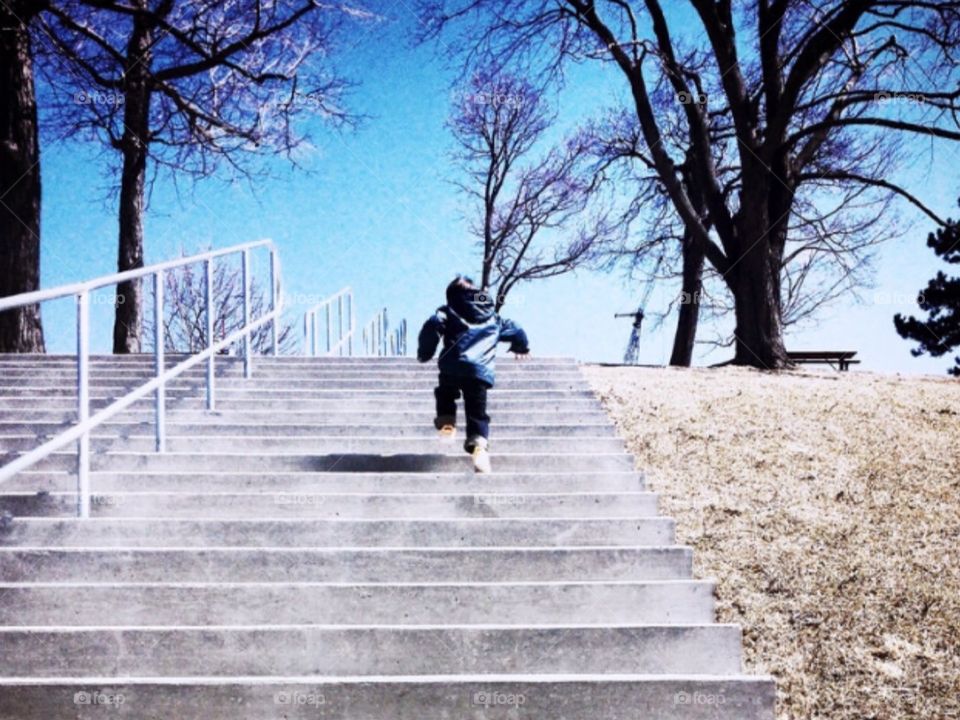 Determination . My little son taking on this HUGE staircase! 