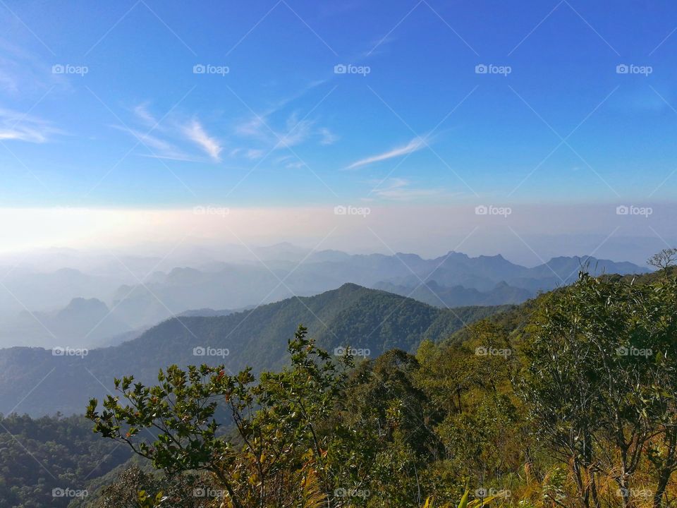 Mountain and beautiful blue sky in sunny morning.