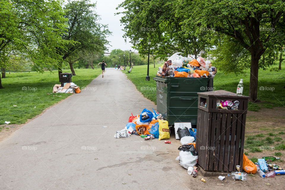 Garbage and trash in Primrose Hill in London.