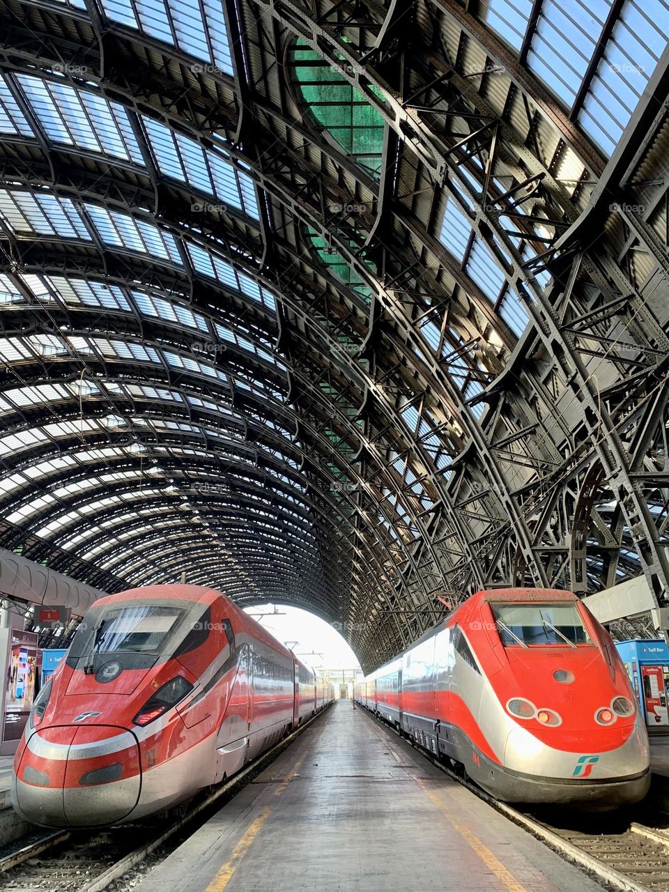 Parked trains at Milan’s trains station 