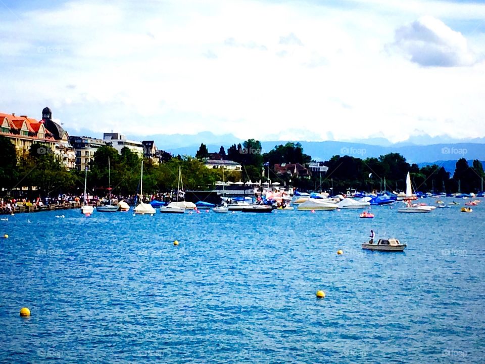 View of boats in lake