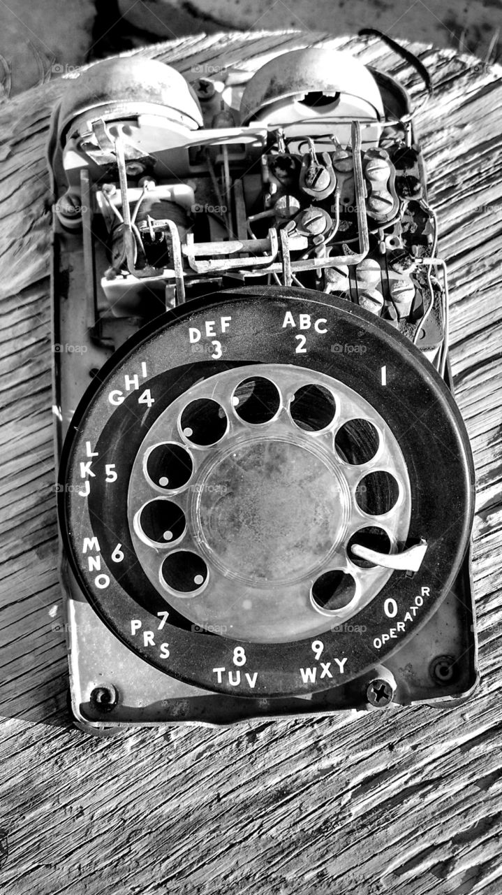 Rotary Telephone exposed. Photo taken at Bottle Tree Ranch on Route 66