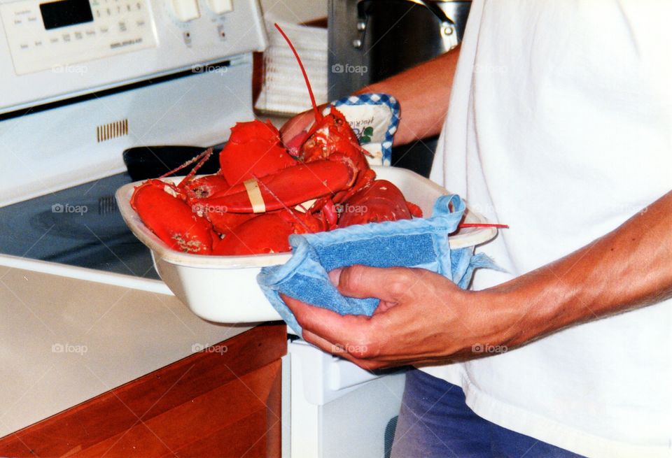 Whole Maine lobster just boiled and being served