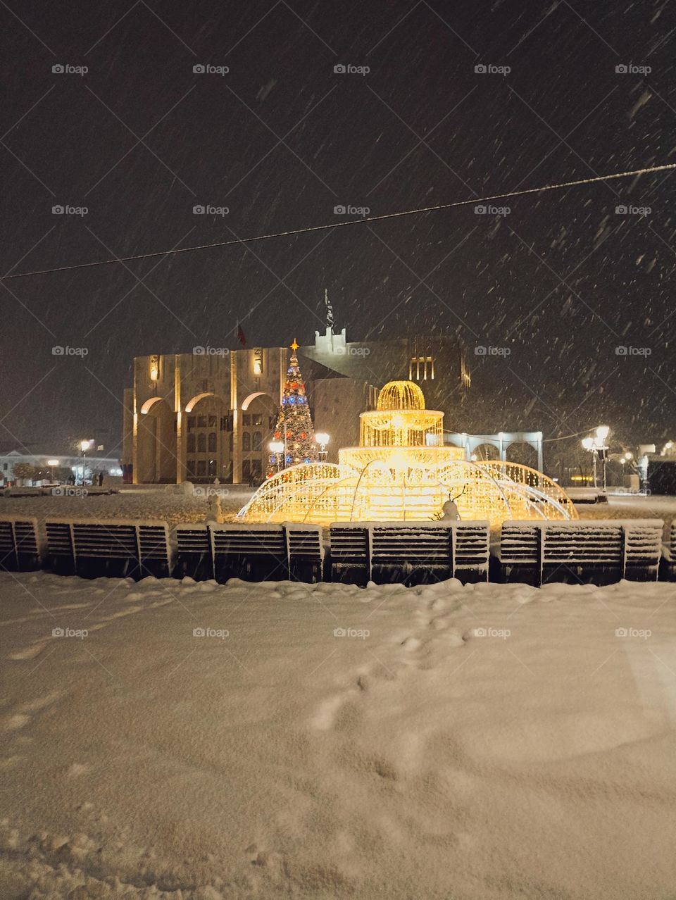 Fire fountain in the snow