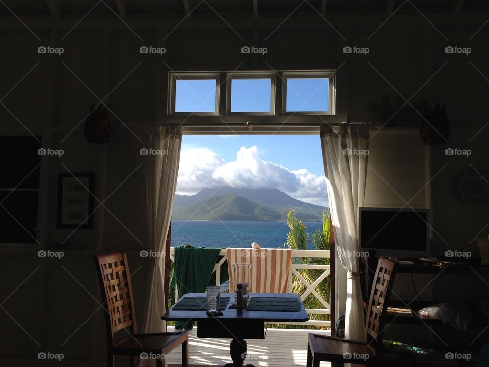 View of Nevis Island from St Kitts cottage