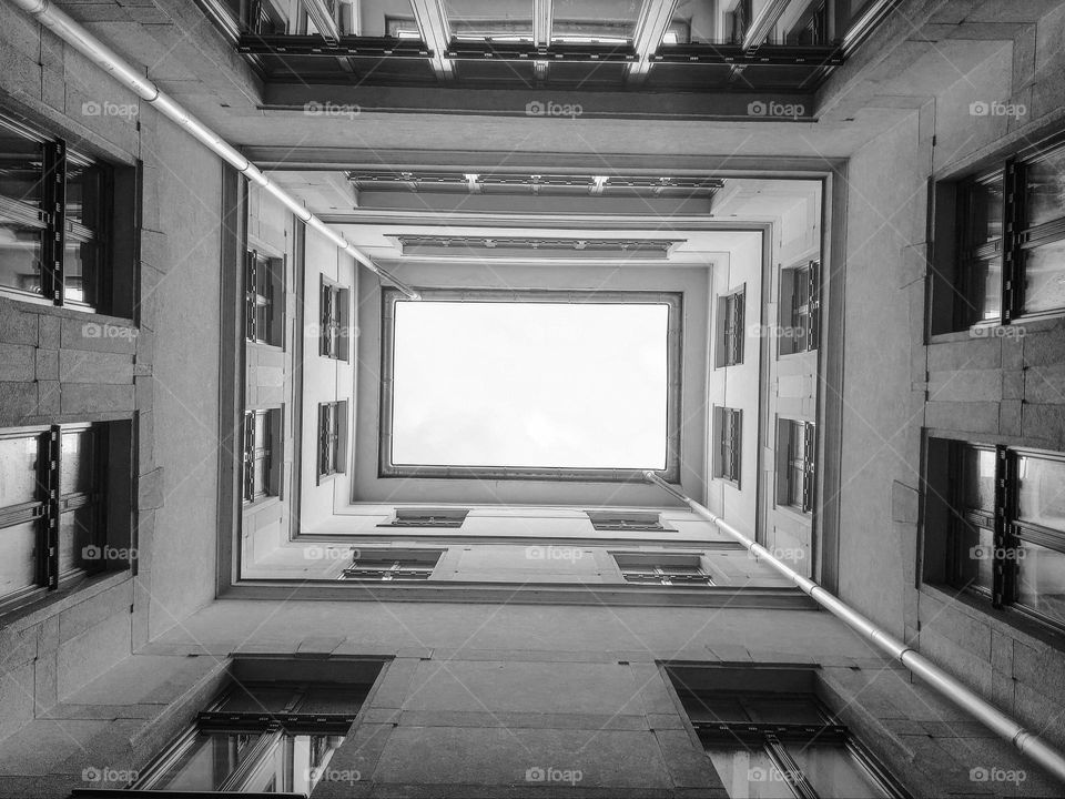 bottom view of sky fro inside a palace