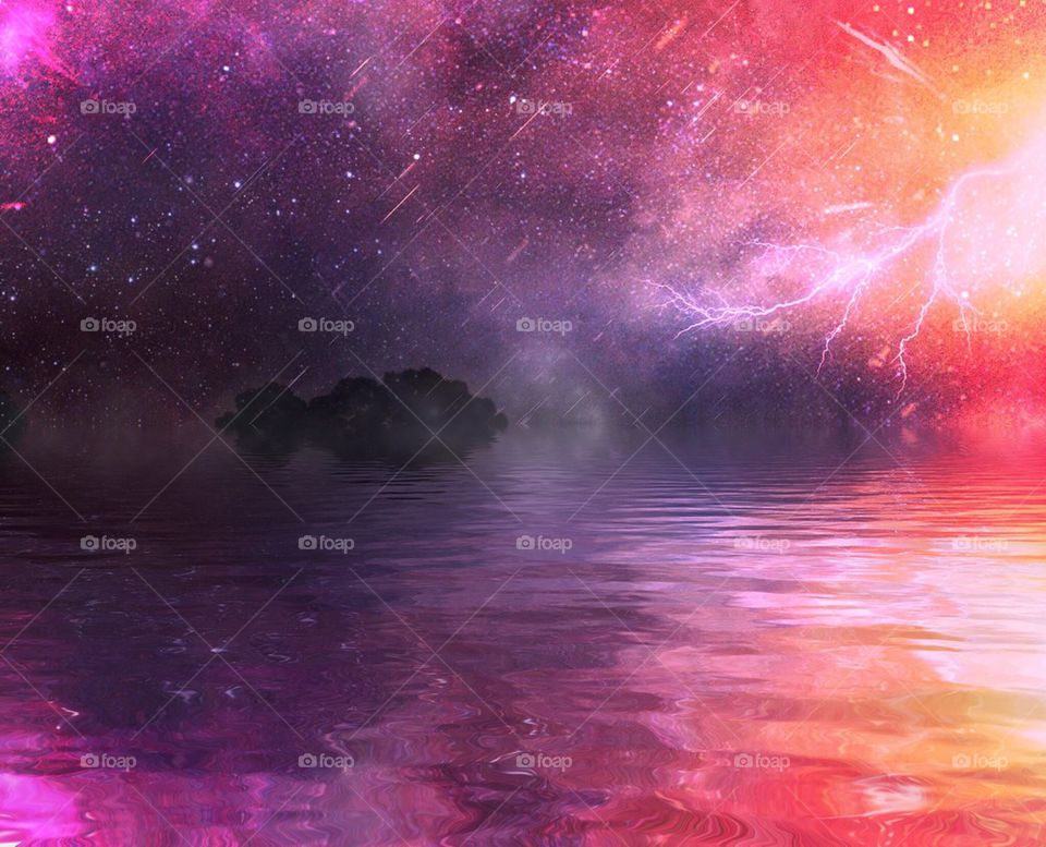 Lightning storm on water