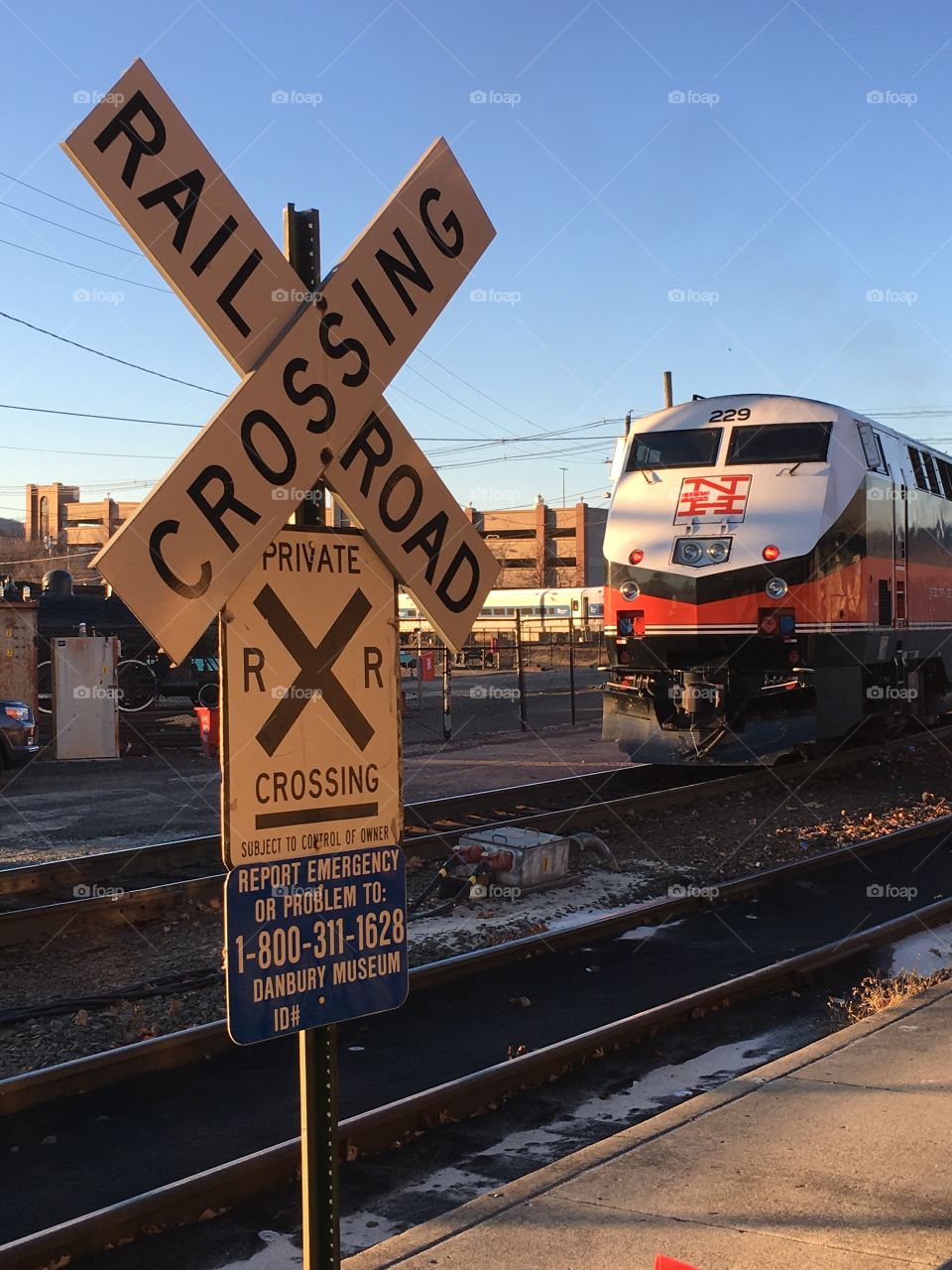 Train and crossing sign 
