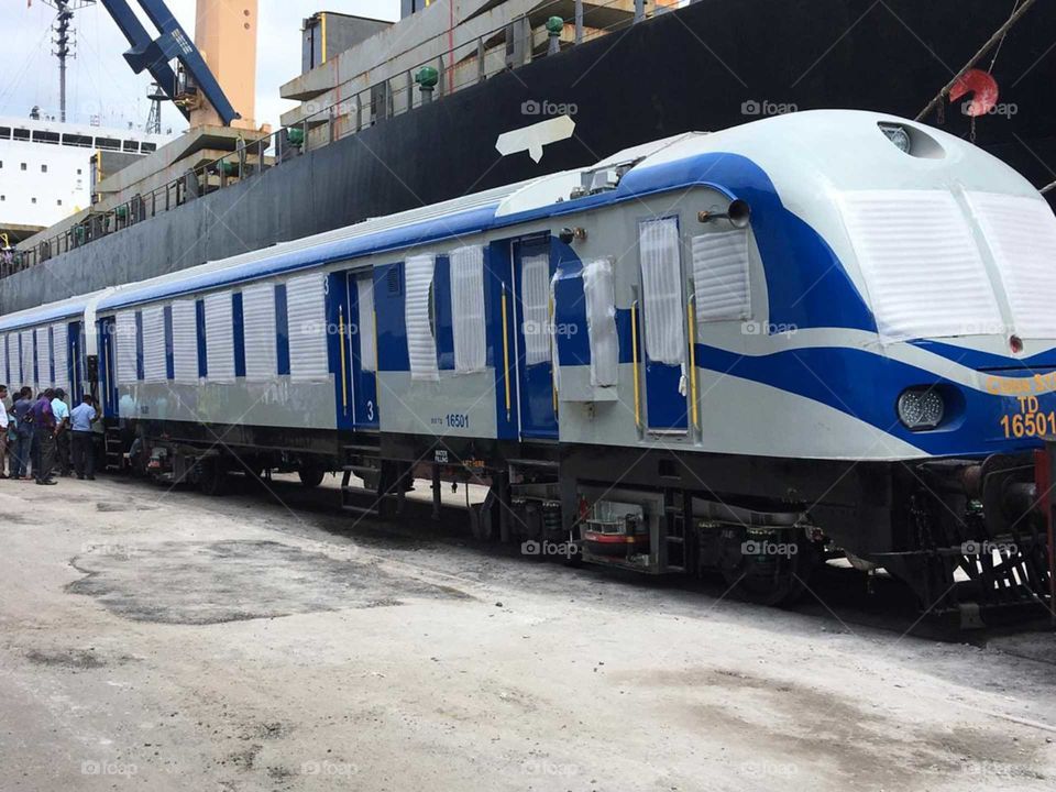The new train.It was arrived to Sri Lanka. Sri Lankan transport system is developing by this.
