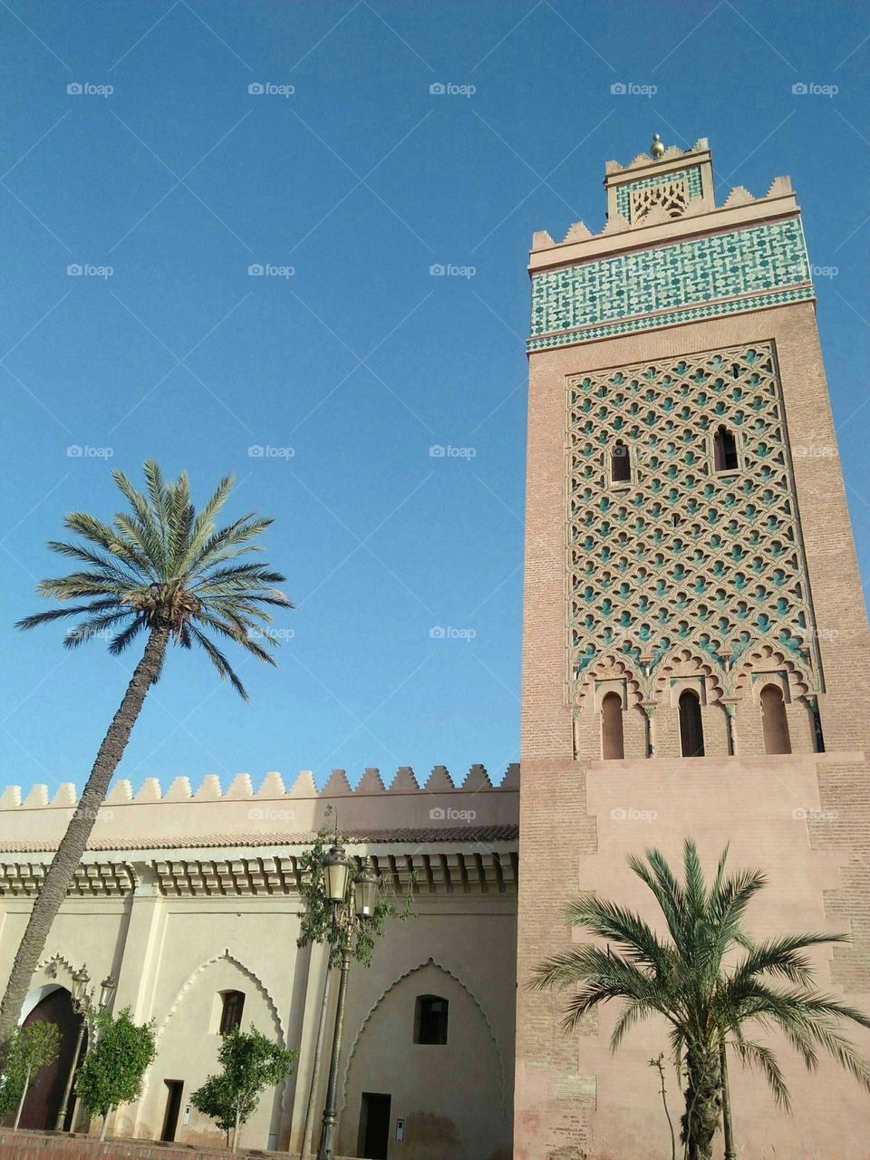 Beautiful architecture:  minaret of kasbah mosque at marrakech city in Morocco.