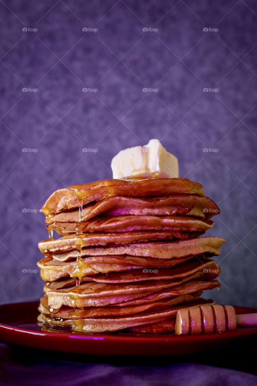 Pancakes with butter and honey 