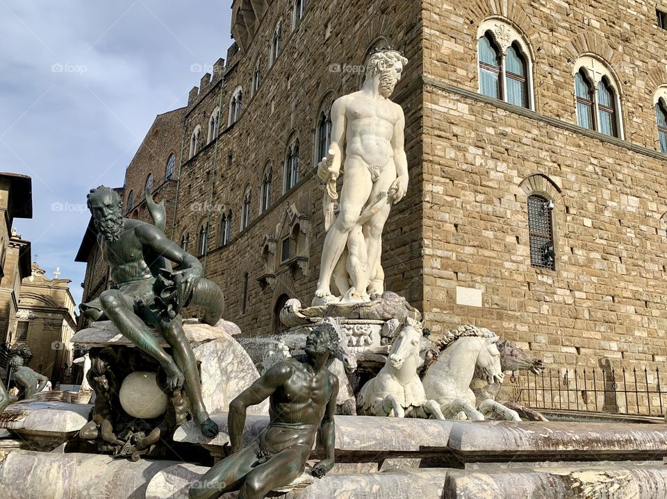 Florence, detail of the Fountain of Neptune in Piazza della Signoria