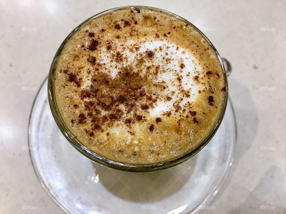 Café machiatto com canela e Chocolate 