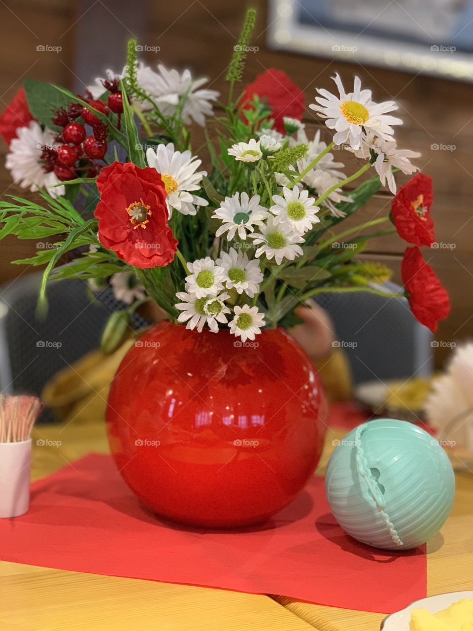 bright colorful flower bouquet on the holiday table