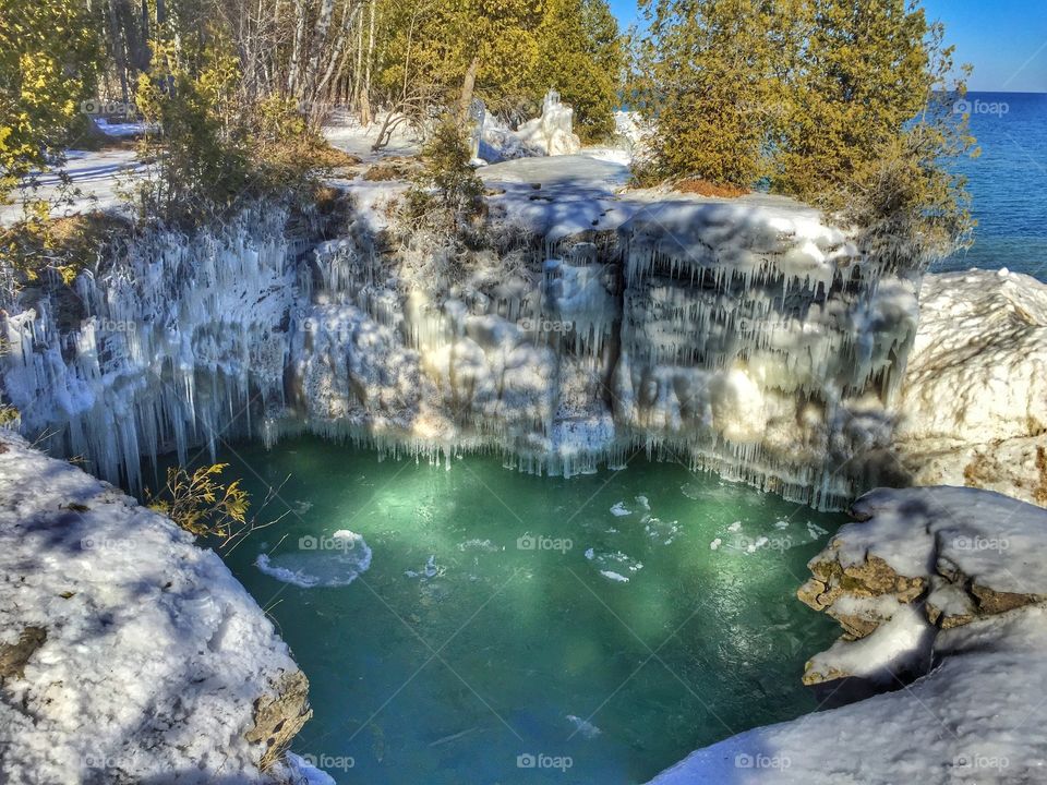 High angle view of cave in winter