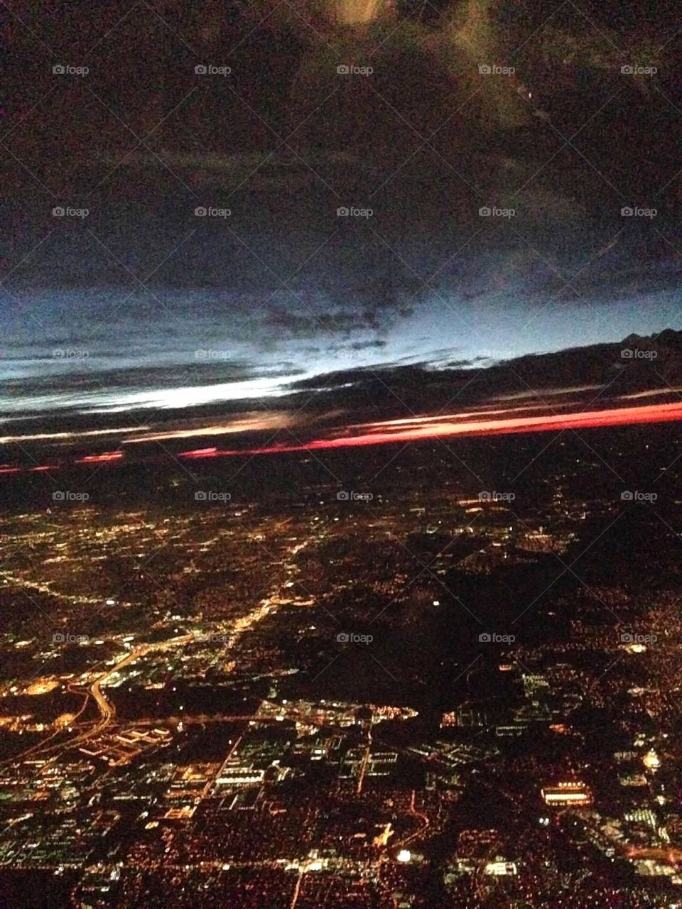 Nighttime sky from airplane