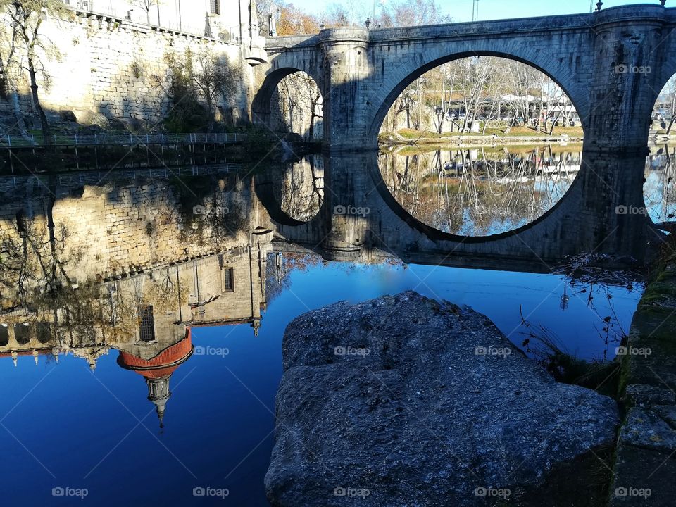 Bridge is reflected on the lake