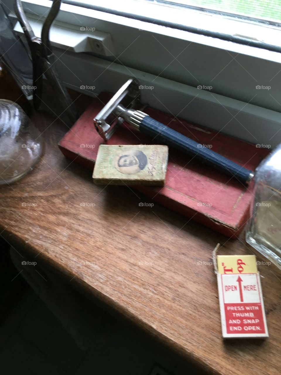 Old vintage shaving kit with vintage bottles