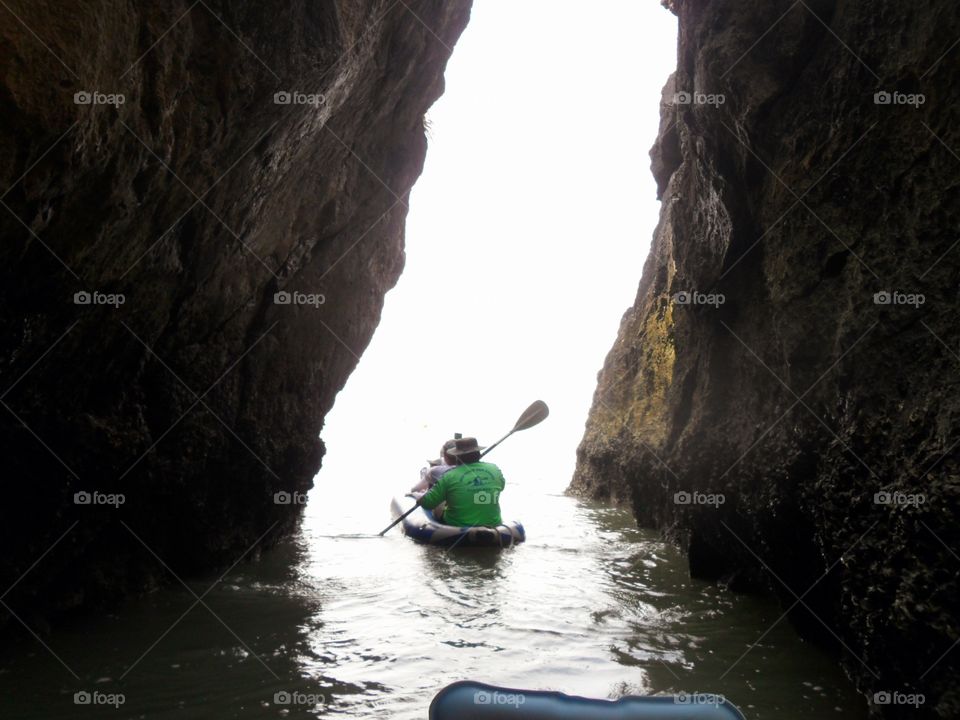 Passage between the rocks of Panak Island.  Thailand.  Mobile photo.