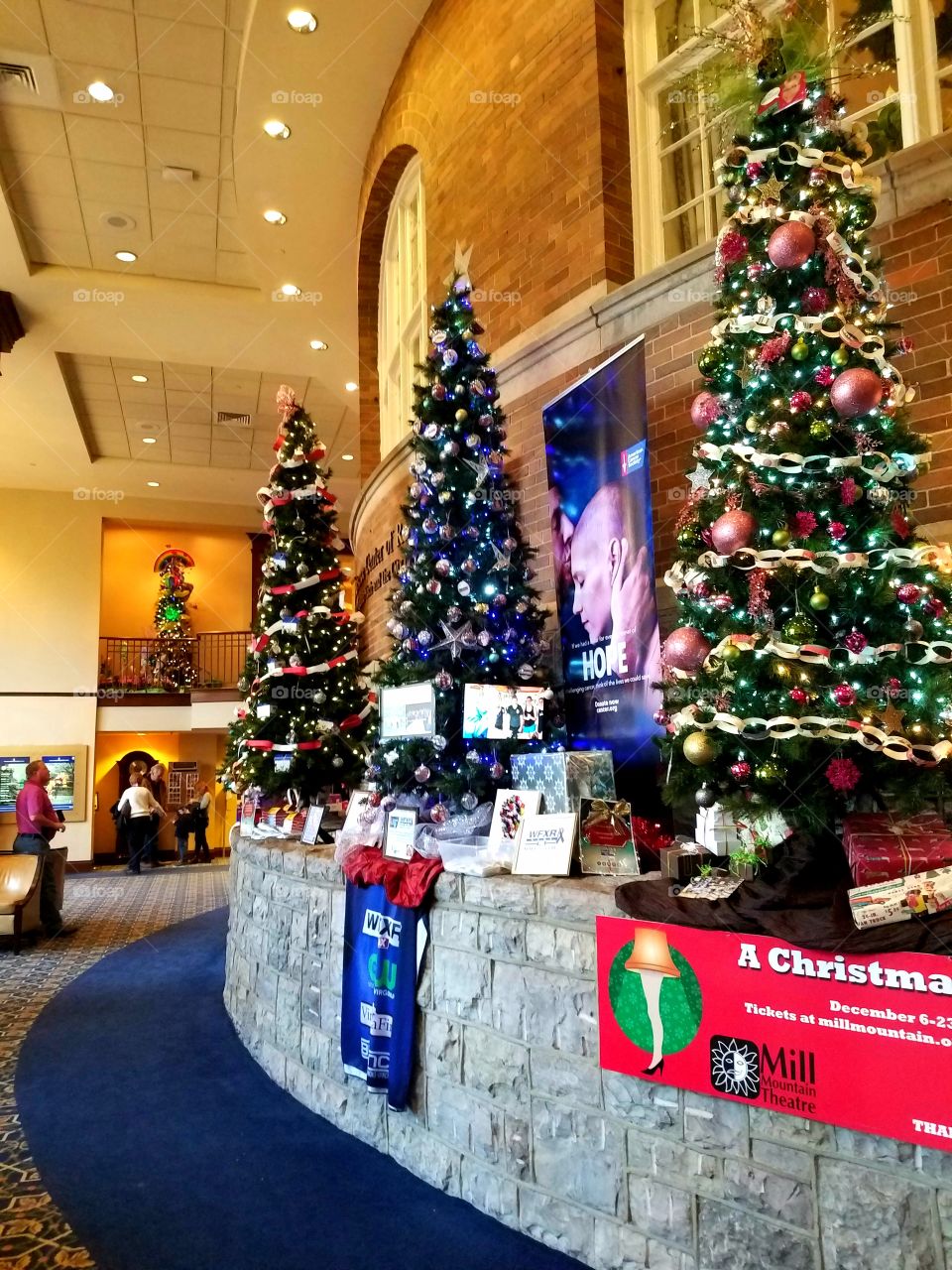 Christmas trees inside the historic Hotel Roanoke