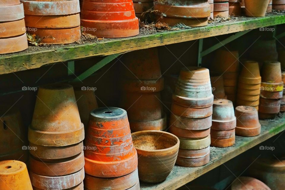 Old Clay Pots In A Garden Shed