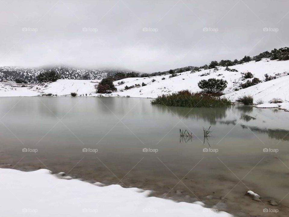 Beautiful snowy lake background