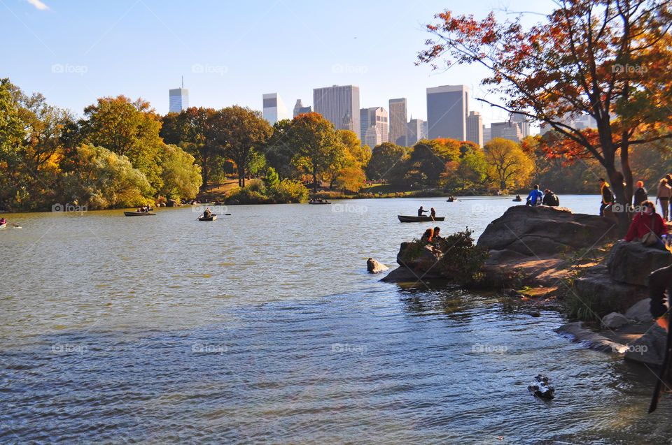 Central Park,  NYC. One of many lakes in Central Park,  NY on an autumn day