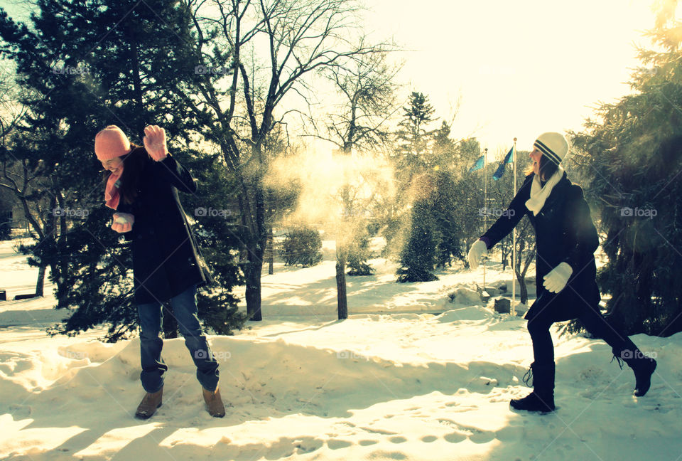 Snowball fight at Alberta Legislature grounds