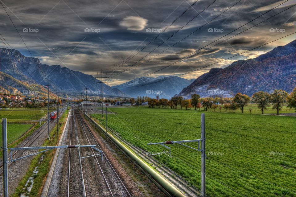 tracks in the field. You get a pretty nice view from this bridge I was at in Zizers CH