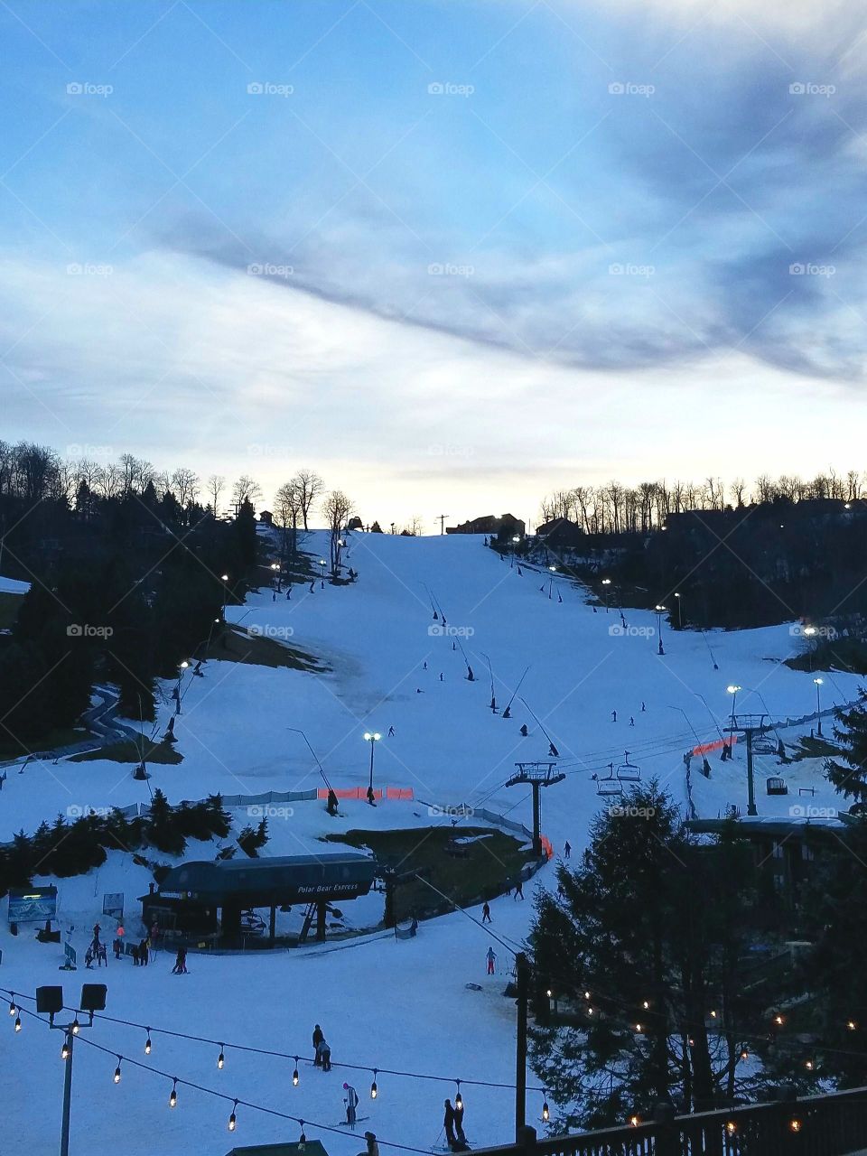 ski slopes at twilight