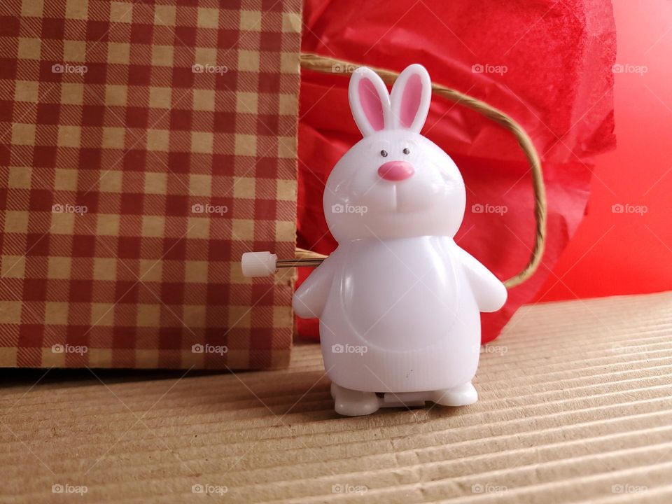 The Year of the Rabbit. A symbolic representation with a wind up Rabbit. We often wind up and run non stop, but in the year of the Rabbit it is time to slow down, reflect, have hope and peace. You can even say it's a gift.