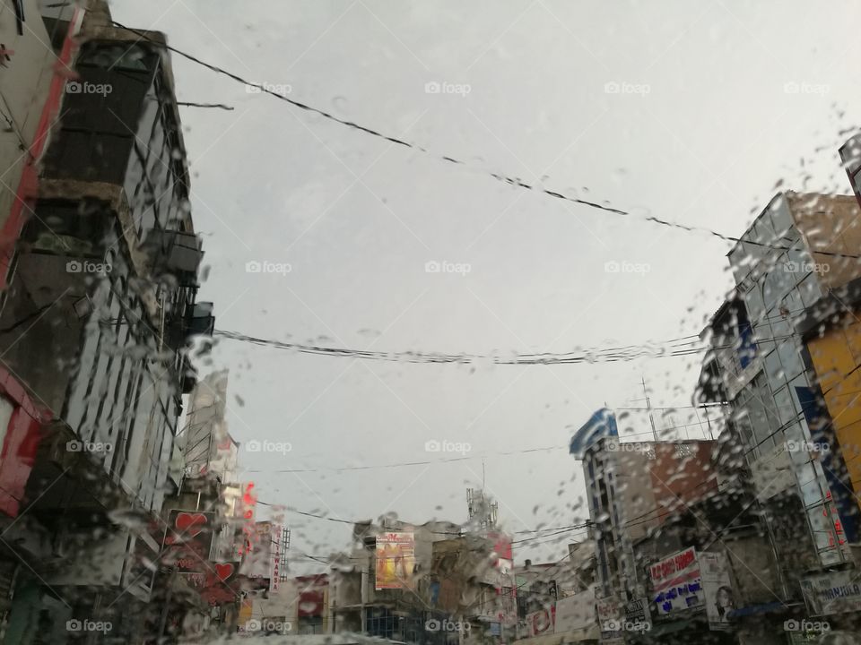 raining on a car windshield