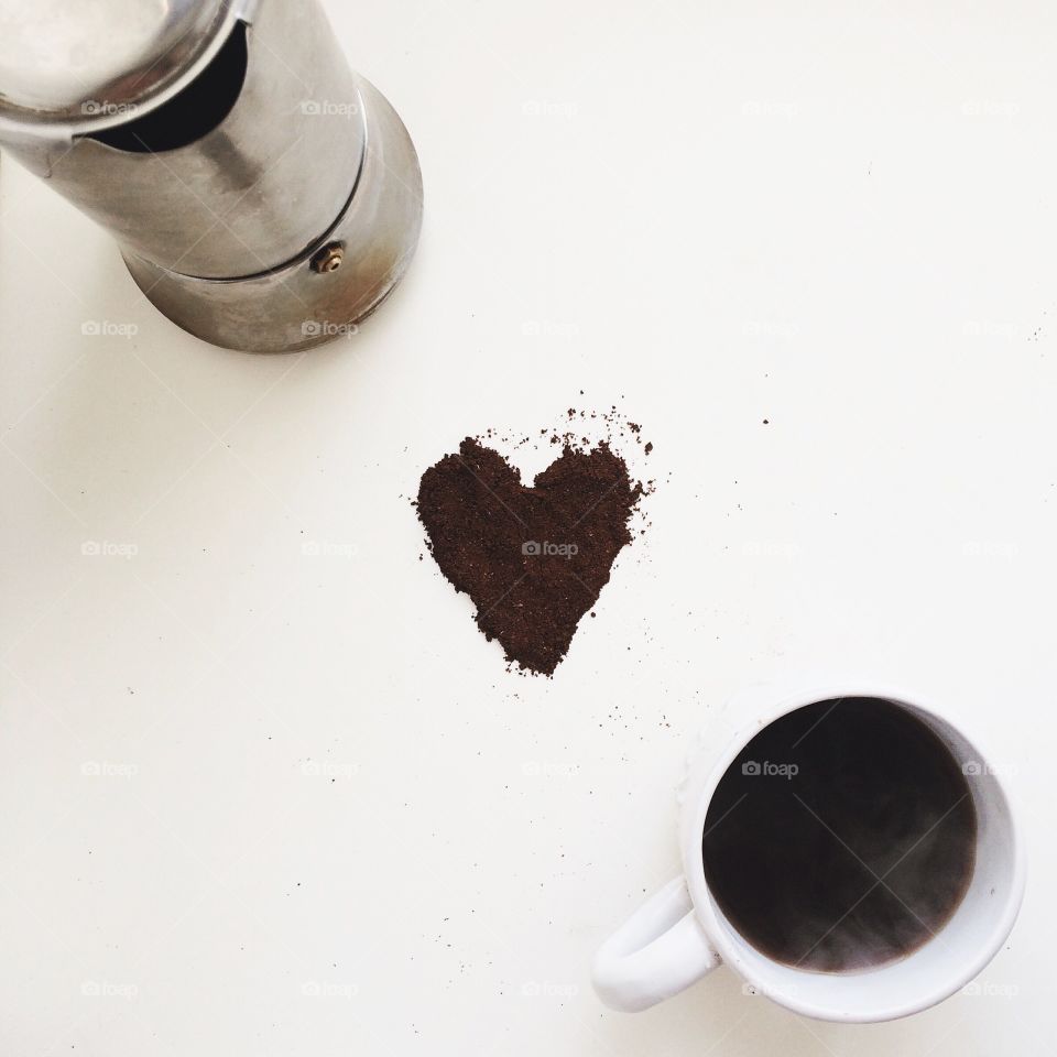 Heart shape made from the coffee powder