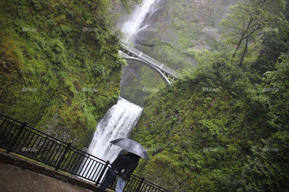 Rain at the Falls. Multnomah Falls