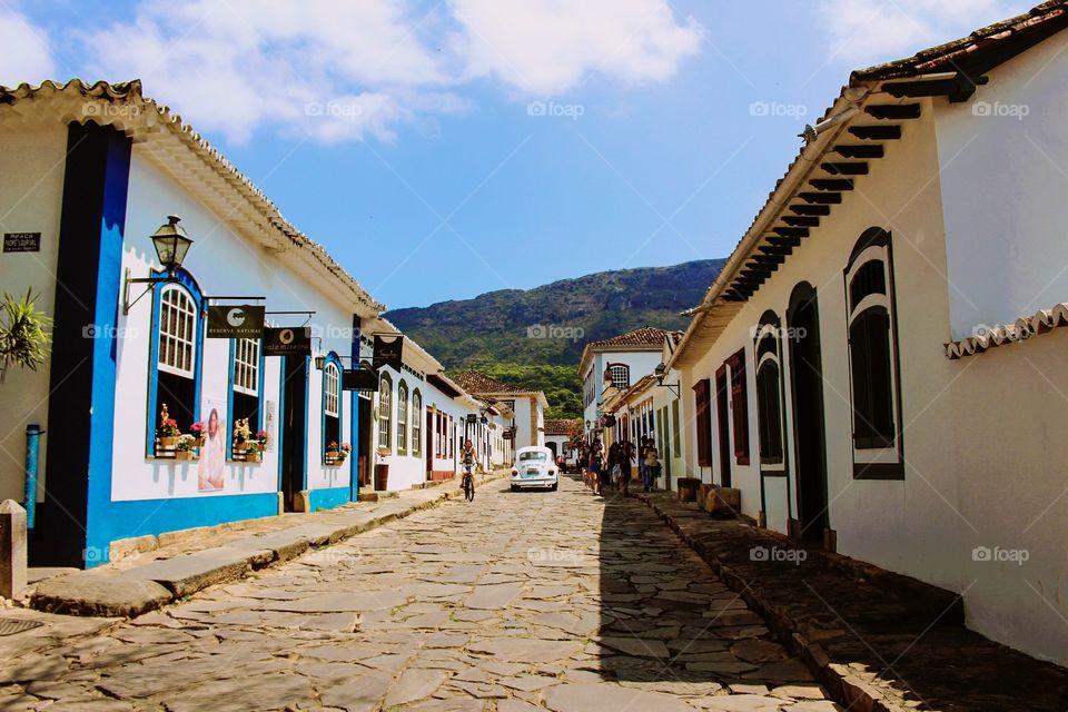 Following the path on the old cobblestone road in a good old car (Brazil-Tiradentes)