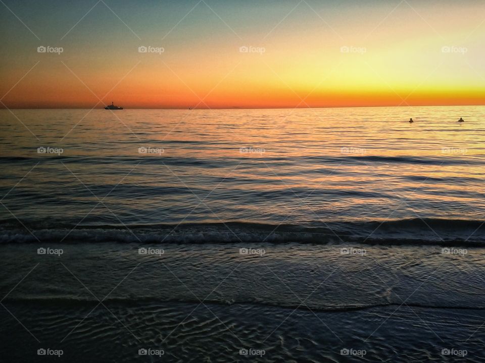 Shrimp fishing at sunset