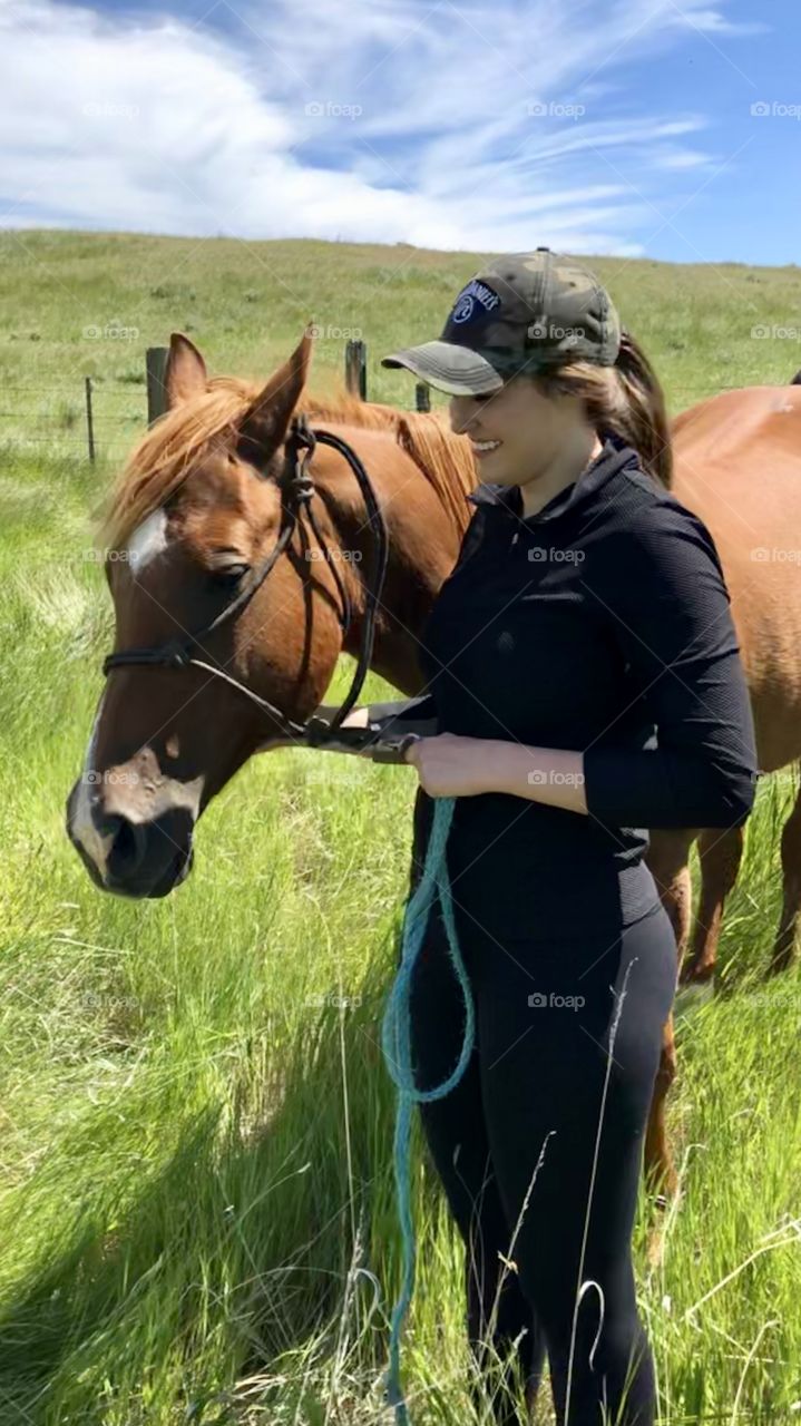 Sweet mare and her human companion. These two partners have been together for nearly two decades and are still going strong despite the horse being over 25 years old! 