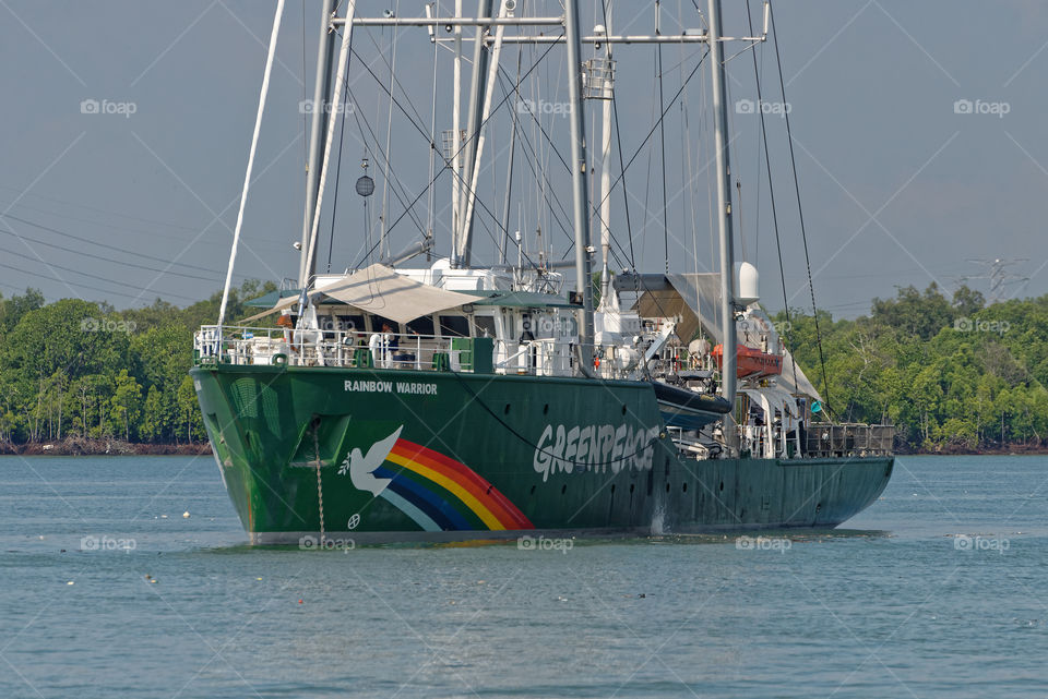 Greenpeace’s ship Rainbow Warrior visiting Port Klang, Malaysia during South East Asian tour, June 2018