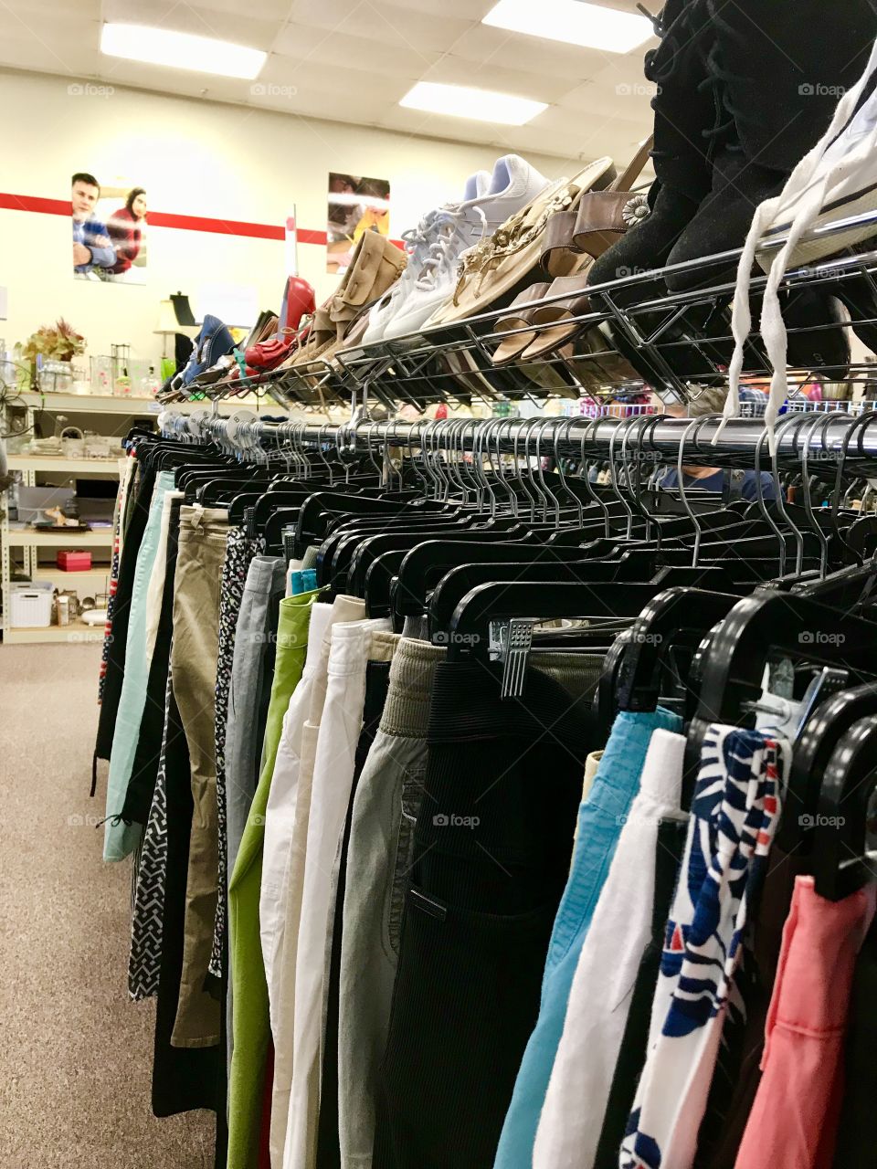 Clothing at a thrift store 